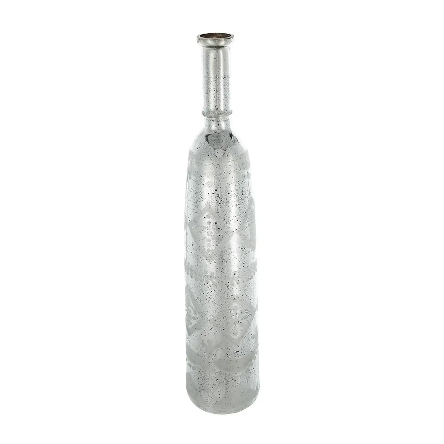 30" Antiqued Silver Floral Glass Bottle Table Vase - Homeroots - Flyclothing LLC