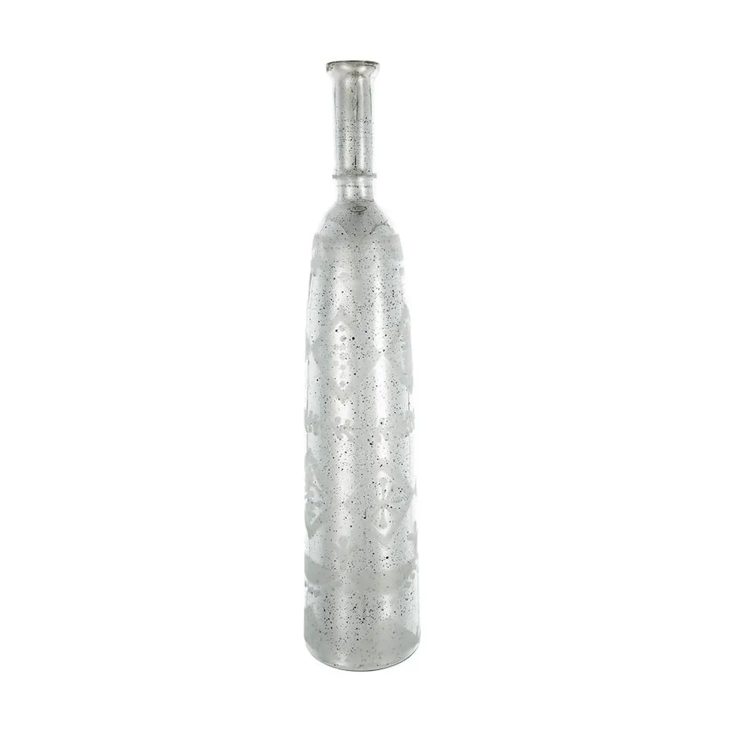 30" Antiqued Silver Floral Glass Bottle Table Vase - Homeroots - Flyclothing LLC