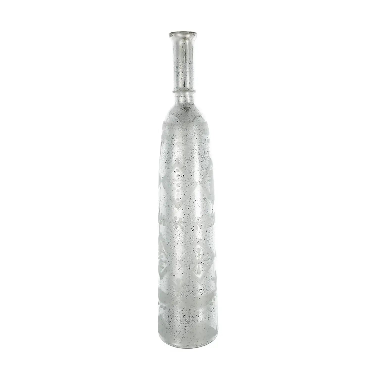 30" Antiqued Silver Floral Glass Bottle Table Vase - Homeroots - Flyclothing LLC