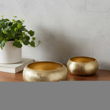Set of Two Gold Aluminum Hammered Round Centerpiece Bowls - Homeroots - Flyclothing LLC