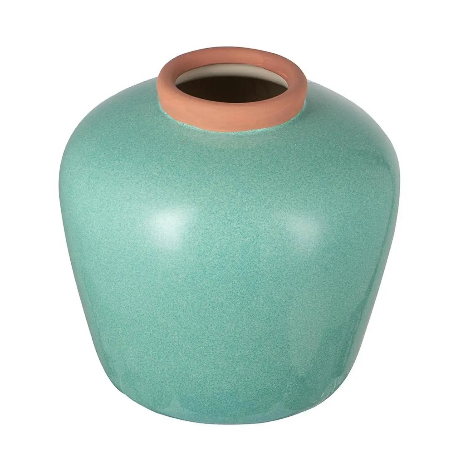 9" Natural And Teal Blue Ceramic Round Table Vase - Homeroots - Flyclothing LLC