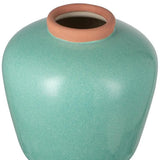 9" Natural And Teal Blue Ceramic Round Table Vase - Homeroots - Flyclothing LLC
