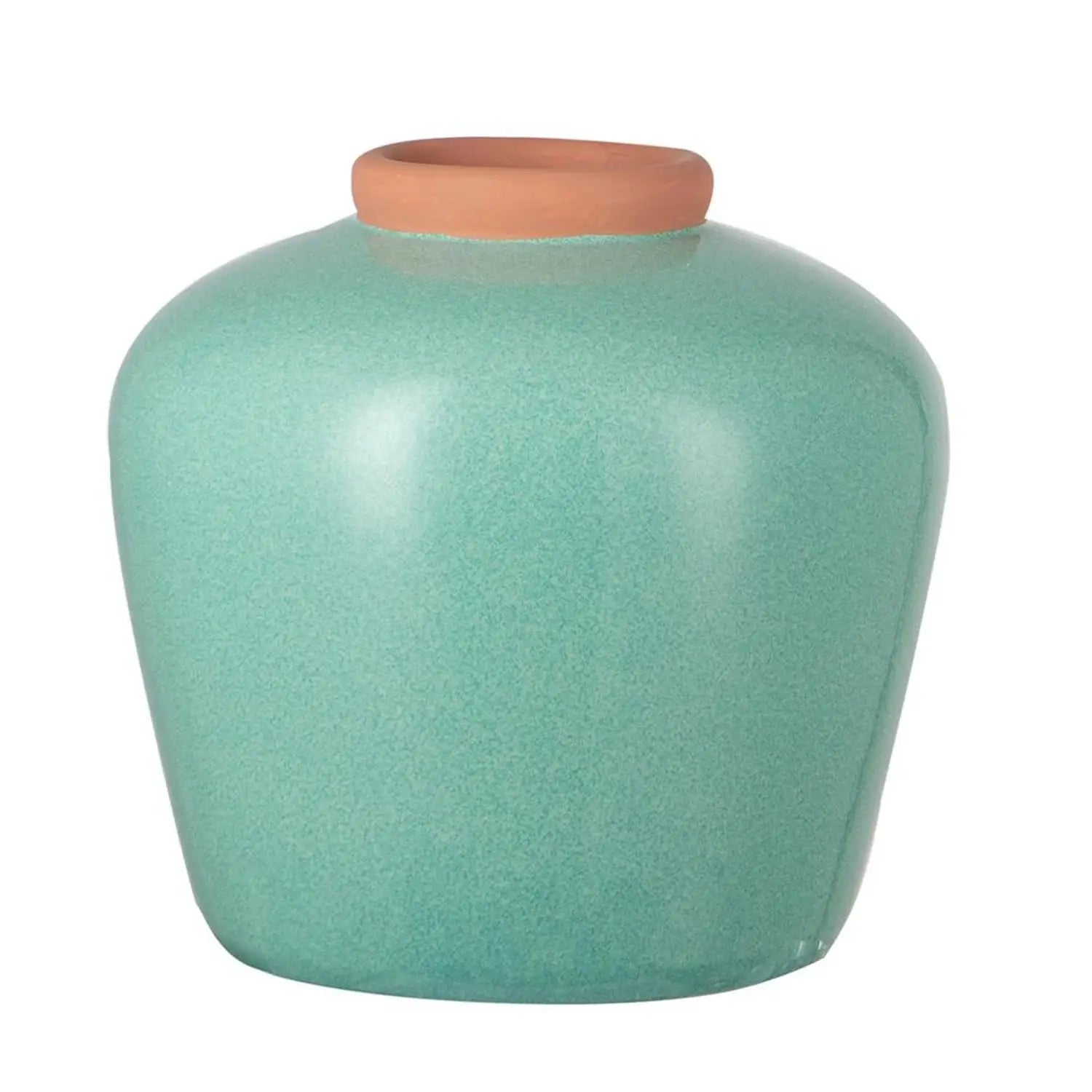 9" Natural And Teal Blue Ceramic Round Table Vase - Homeroots - Flyclothing LLC