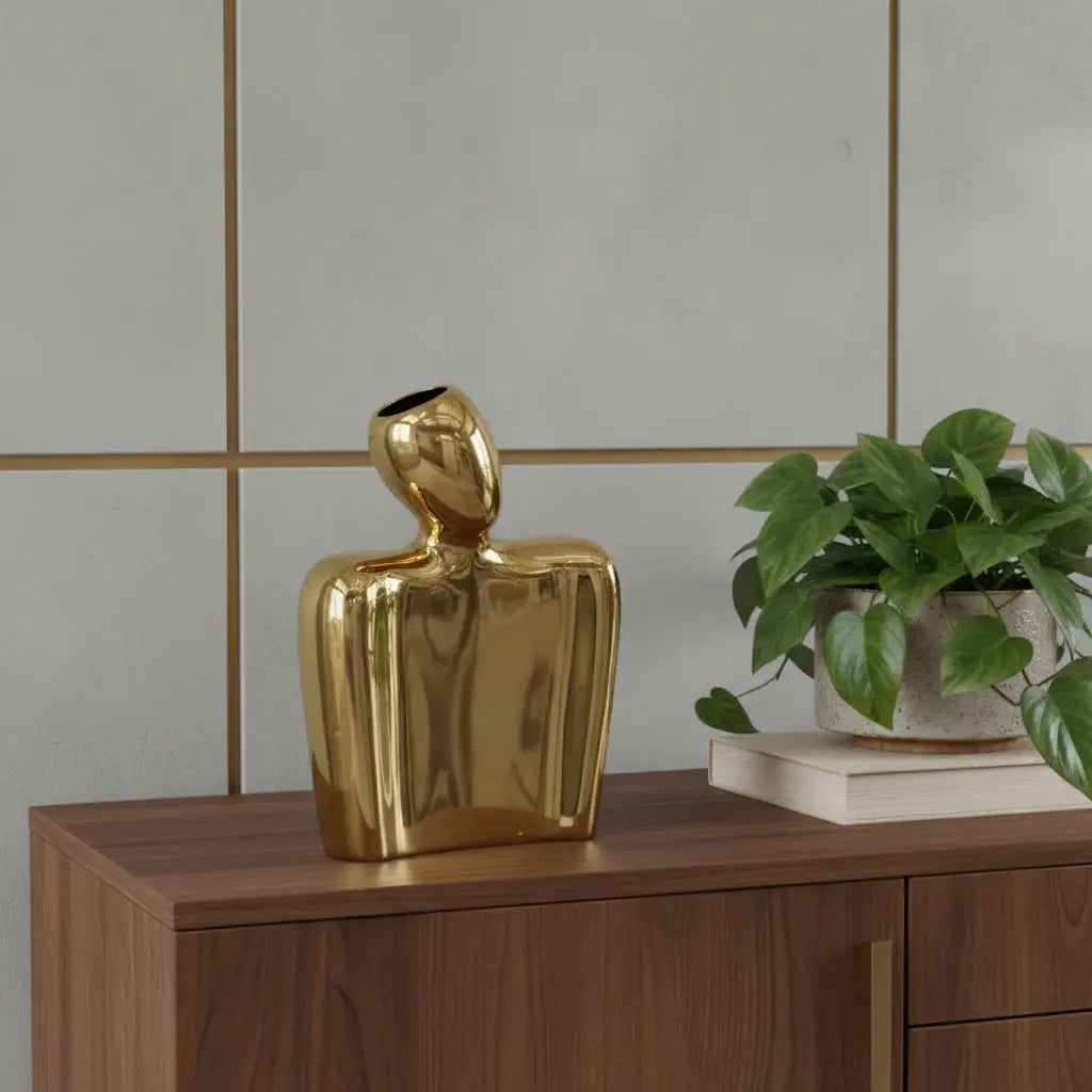 8" Gold Ceramic Modern Abstract Table Vase - Homeroots - Flyclothing LLC