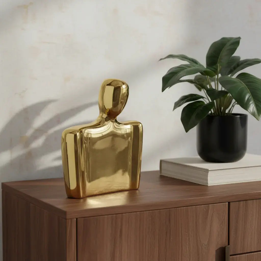 10" Gold Ceramic Modern Abstract Table Vase - Homeroots - Flyclothing LLC