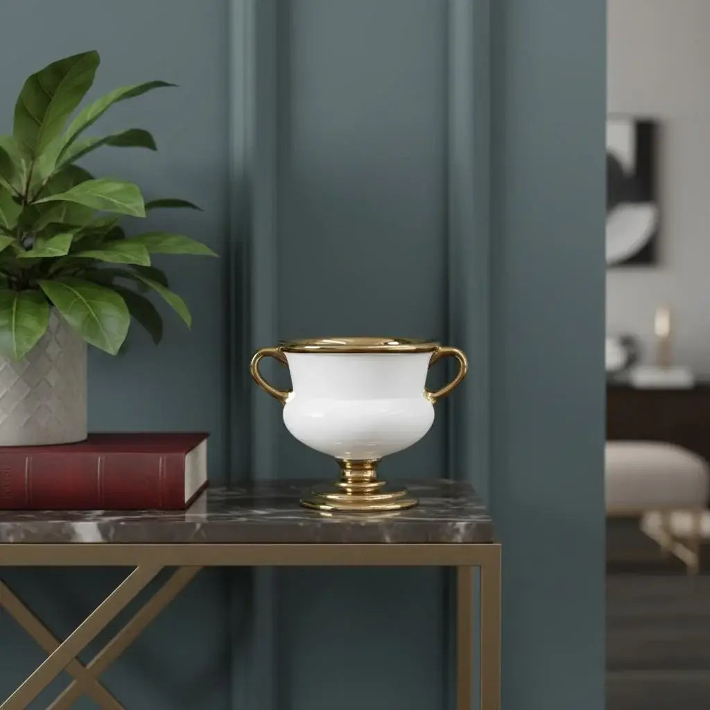 7" White And Gold Ceramic Amphora Urn - Homeroots - Flyclothing LLC