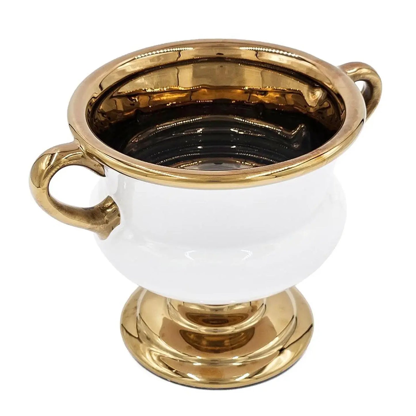 7" White And Gold Ceramic Amphora Urn - Homeroots - Flyclothing LLC