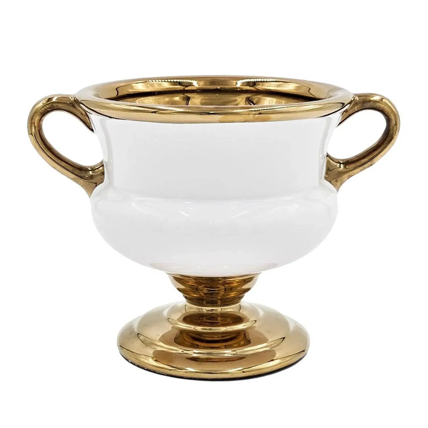 7" White And Gold Ceramic Amphora Urn - Homeroots - Flyclothing LLC