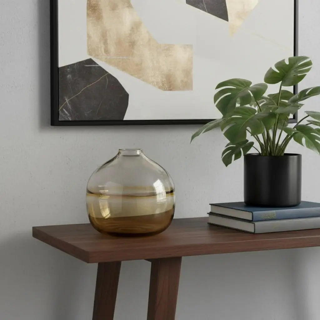 9" Clear And Brown Ombre Glass Round Table Vase - Homeroots - Flyclothing LLC