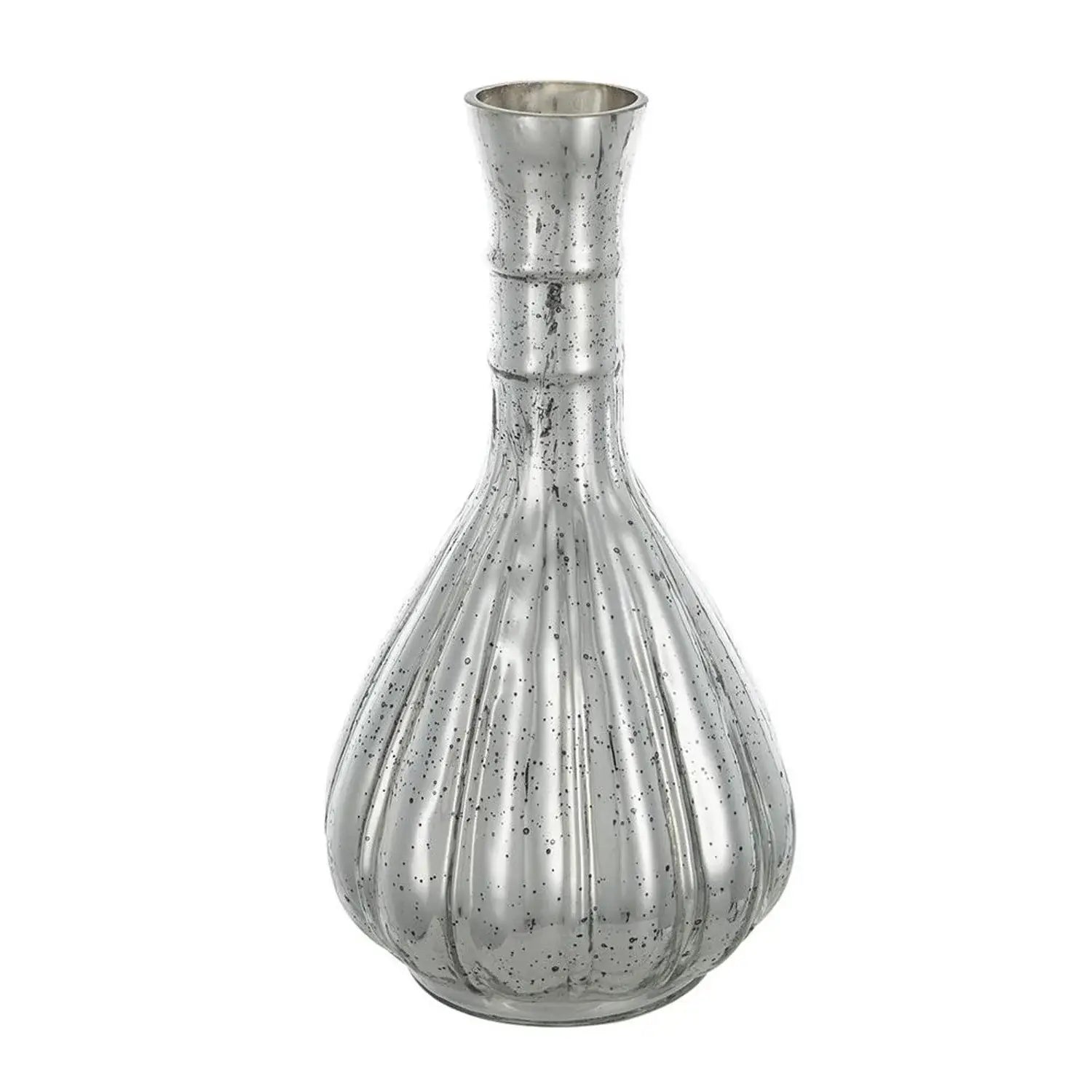 10" Antiqued Silver Glass Round Table Vase - Homeroots - Flyclothing LLC