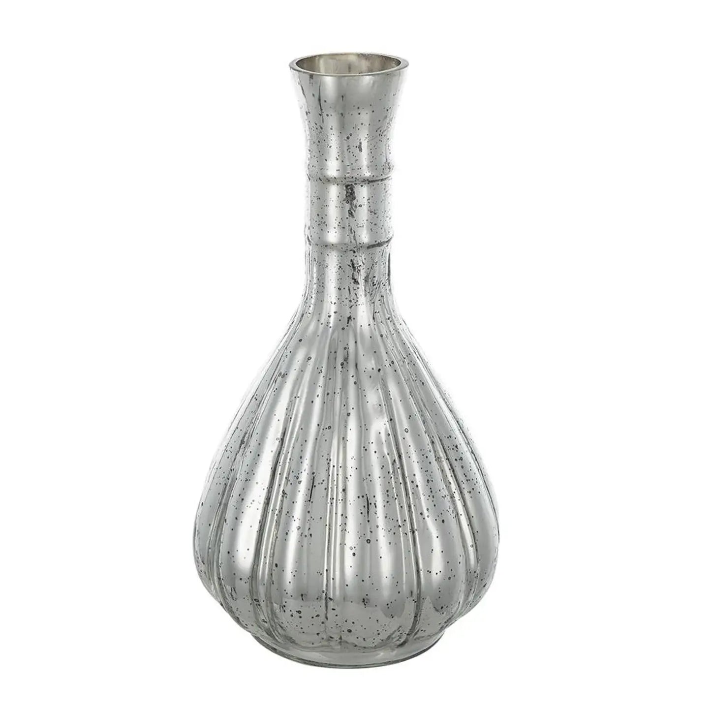 10" Antiqued Silver Glass Round Table Vase - Homeroots - Flyclothing LLC