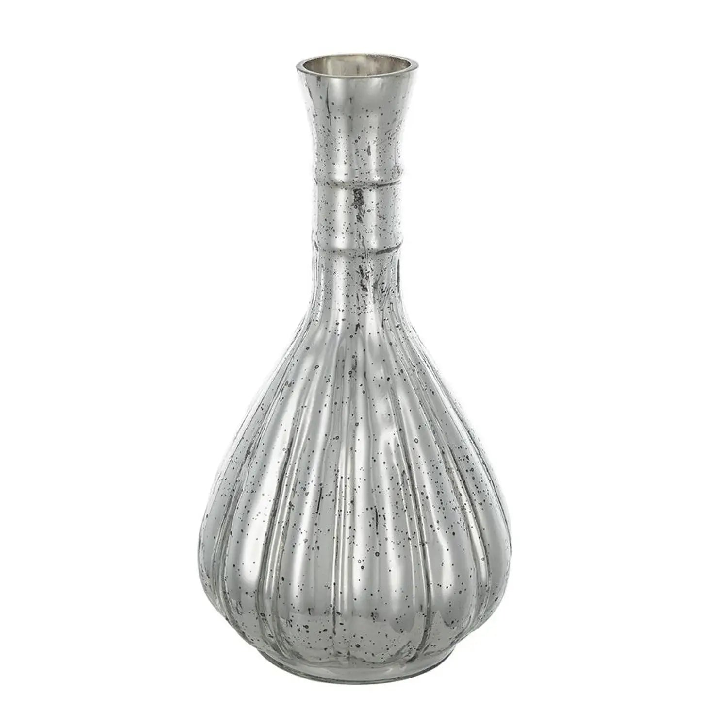 10" Antiqued Silver Glass Round Table Vase - Homeroots - Flyclothing LLC