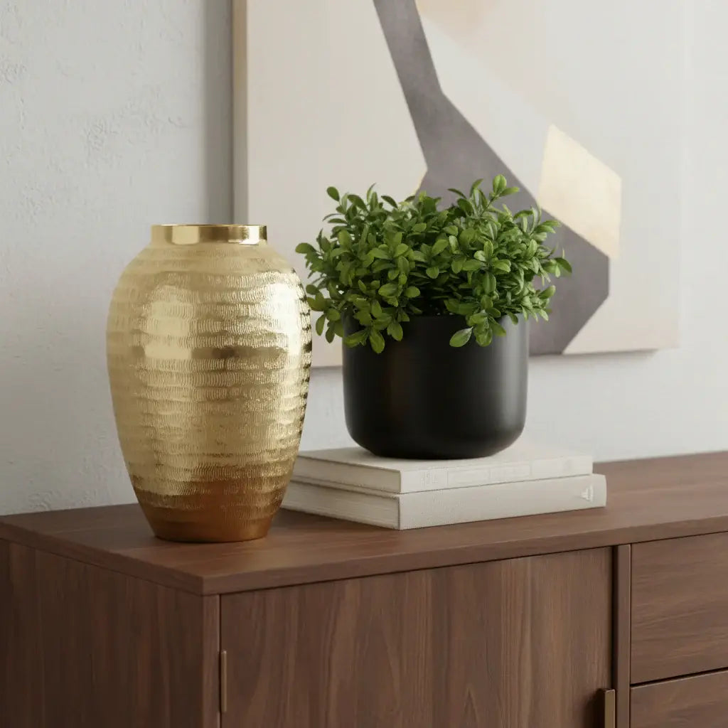 13" Gold Hammered Aluminum Urn Table Vase - Homeroots - Flyclothing LLC