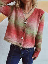 Gradient Heart Shape Button V-Neck Cardigan - Trendsi - Flyclothing LLC