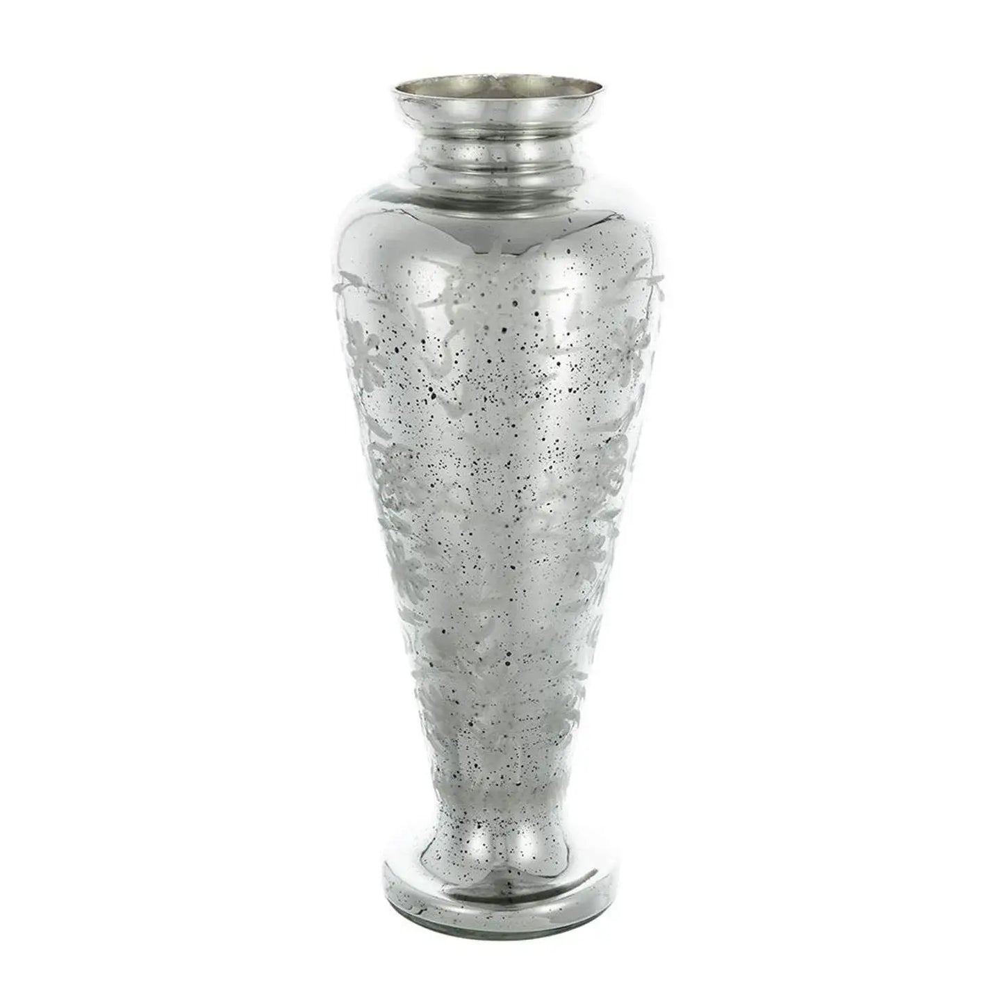20" Antiqued Silver Etched Floral Glass Round Table Vase - Homeroots - Flyclothing LLC