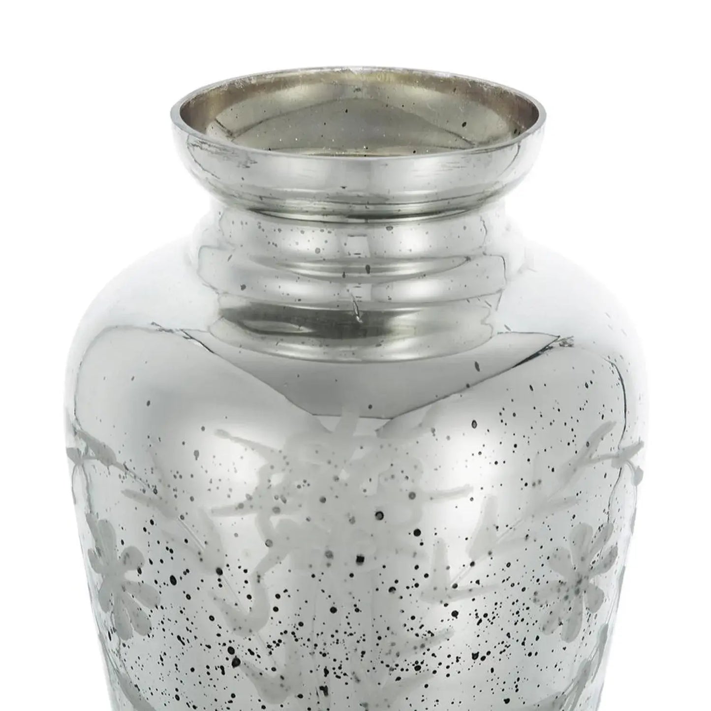 20" Antiqued Silver Etched Floral Glass Round Table Vase - Homeroots - Flyclothing LLC