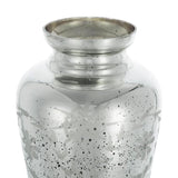 20" Antiqued Silver Etched Floral Glass Round Table Vase - Homeroots - Flyclothing LLC