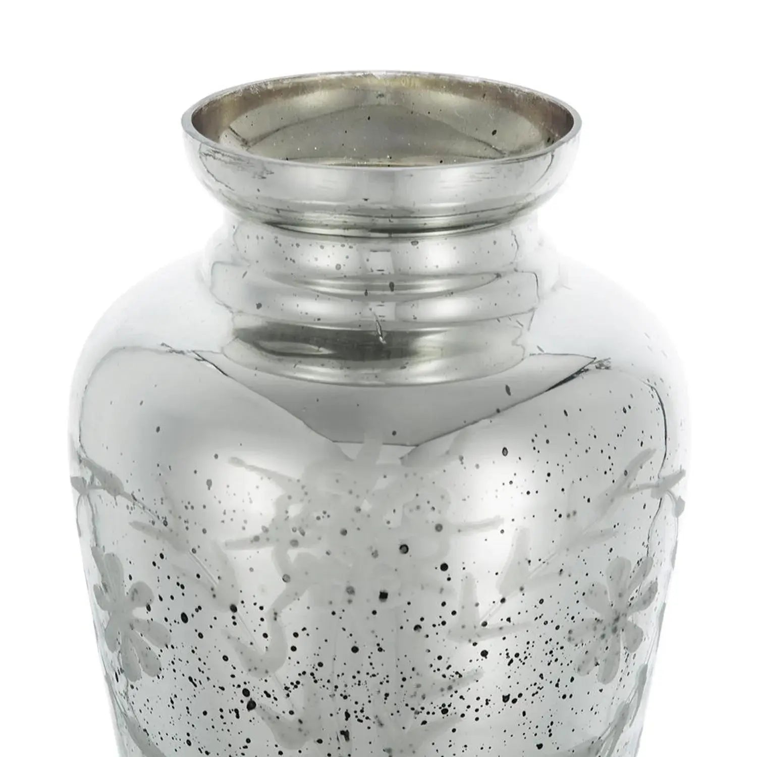20" Antiqued Silver Etched Floral Glass Round Table Vase - Homeroots - Flyclothing LLC