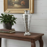 20" Antiqued Silver Etched Floral Glass Round Table Vase - Homeroots - Flyclothing LLC