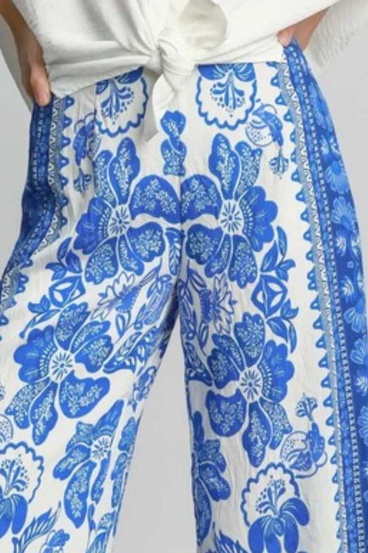 Umgee Full Size Floral Border Print Pants Plus Size - Trendsi - Flyclothing LLC
