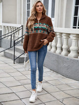 Half Zip Long Sleeve Fuzzy Top - Trendsi - Flyclothing LLC