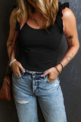 Ruffled Round Neck Tank - Trendsi - Flyclothing LLC