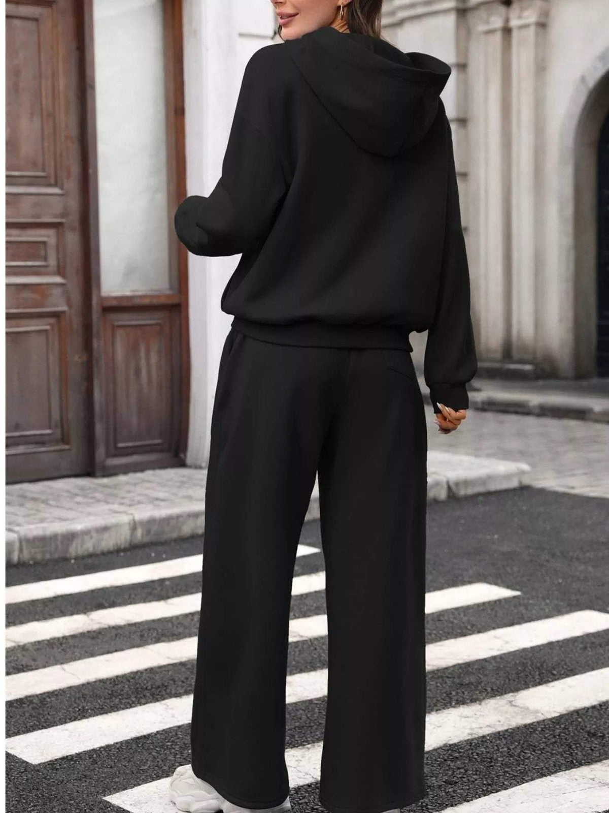 Kangaroo Pocket Hoodie and Wide-Leg Pant Set - Trendsi - Flyclothing LLC