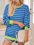 Lovelet Striped Contrast Long Sleeve Sweatshirt - Trendsi - Flyclothing LLC