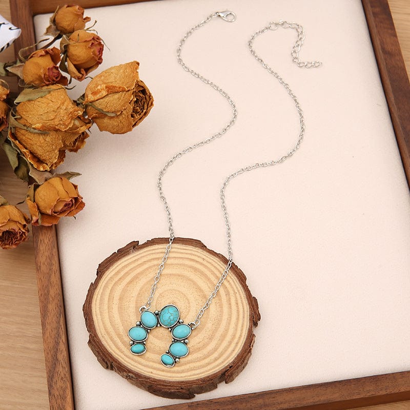 Artificial Turquoise Alloy Pendant Necklace - Trendsi