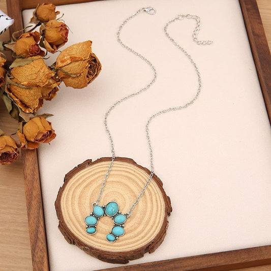 Artificial Turquoise Alloy Pendant Necklace - Trendsi