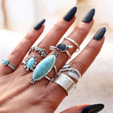 Turquoise Alloy 8-Piece Ring Set - Trendsi - Flyclothing LLC