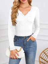 Notched Long Sleeve T-Shirt - Trendsi - Flyclothing LLC