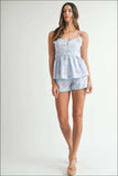 MABLE Stripe Embroidered Peplum Cami and Shorts Set - Trendsi - Flyclothing LLC