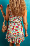Floral Knotted Straps Cinched Waist Ruffle Hem Mini Dress - Trendsi