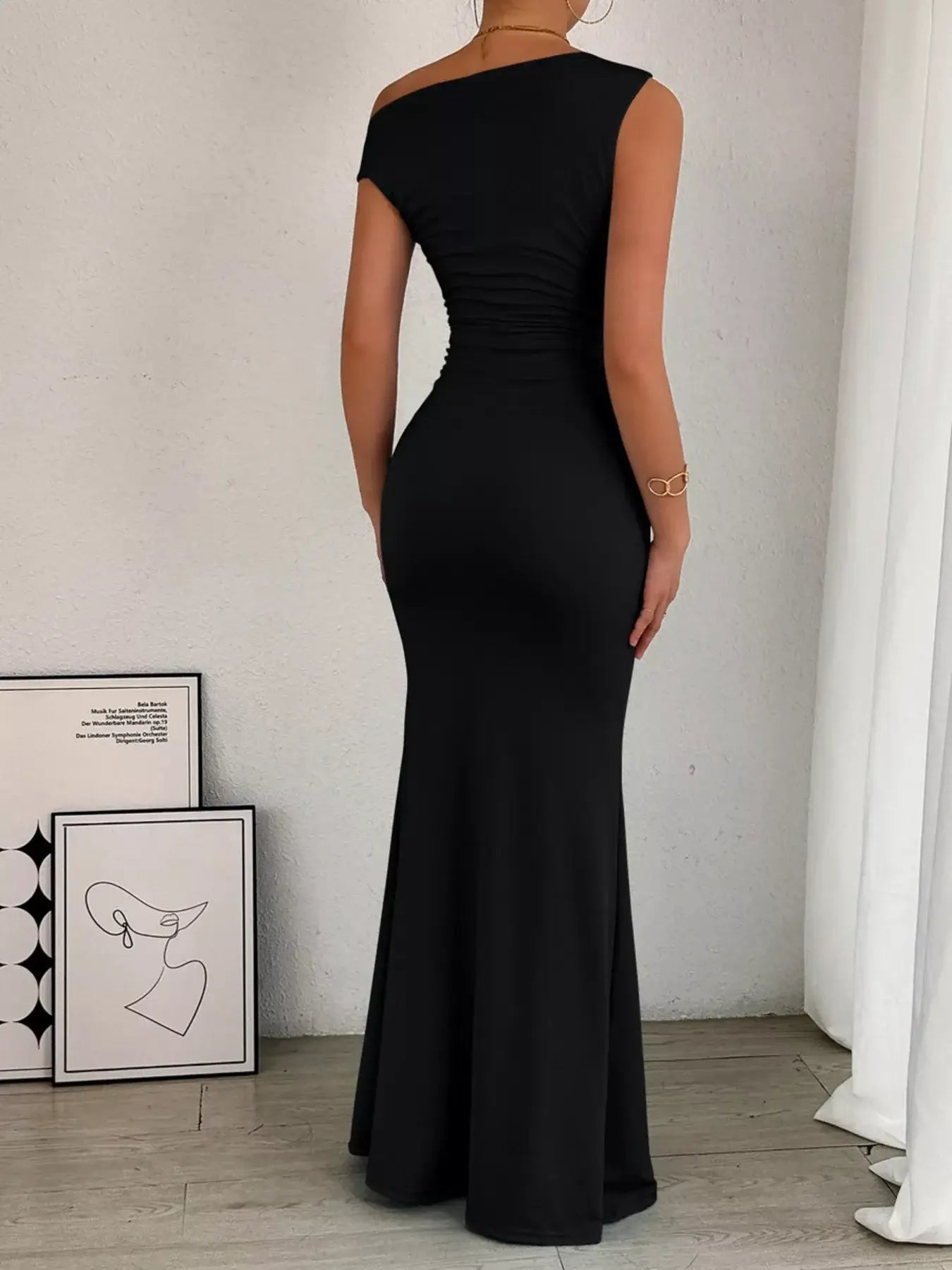 One-Shoulder Ruched Bodycon Maxi Dress - Trendsi - Flyclothing LLC