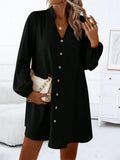 Notched Long Sleeve Mini Dress - Trendsi