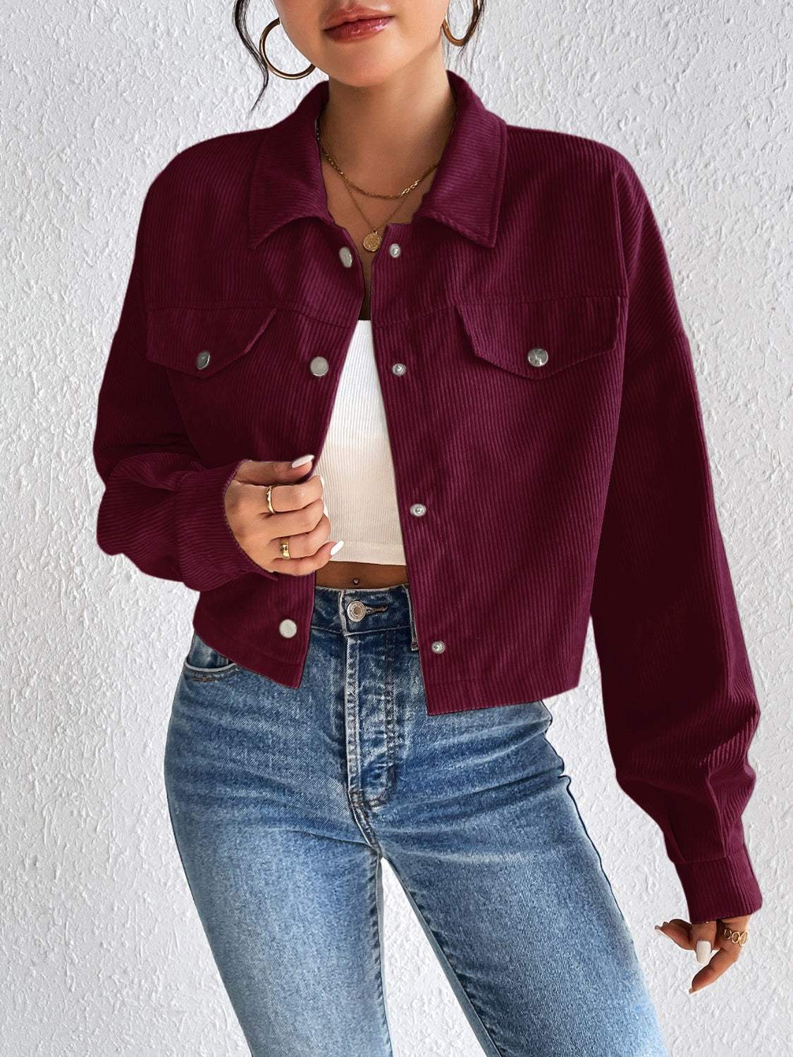 Snap Down Long Sleeve Jacket - Trendsi - Flyclothing LLC