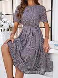 Printed Round Neck Short Sleeve Dress - Trendsi - Flyclothing LLC