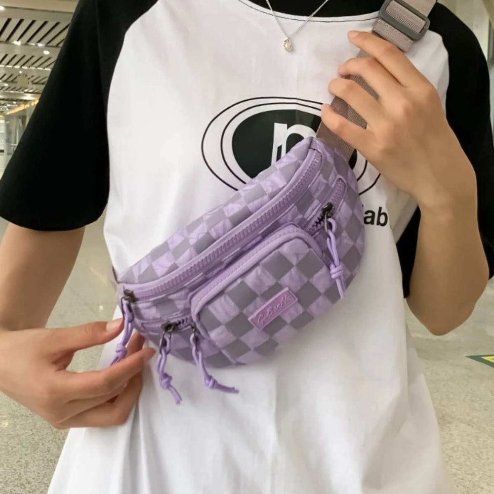 Checkered Adjustable Strap Nylon Crossbody Bag - Trendsi - Flyclothing LLC