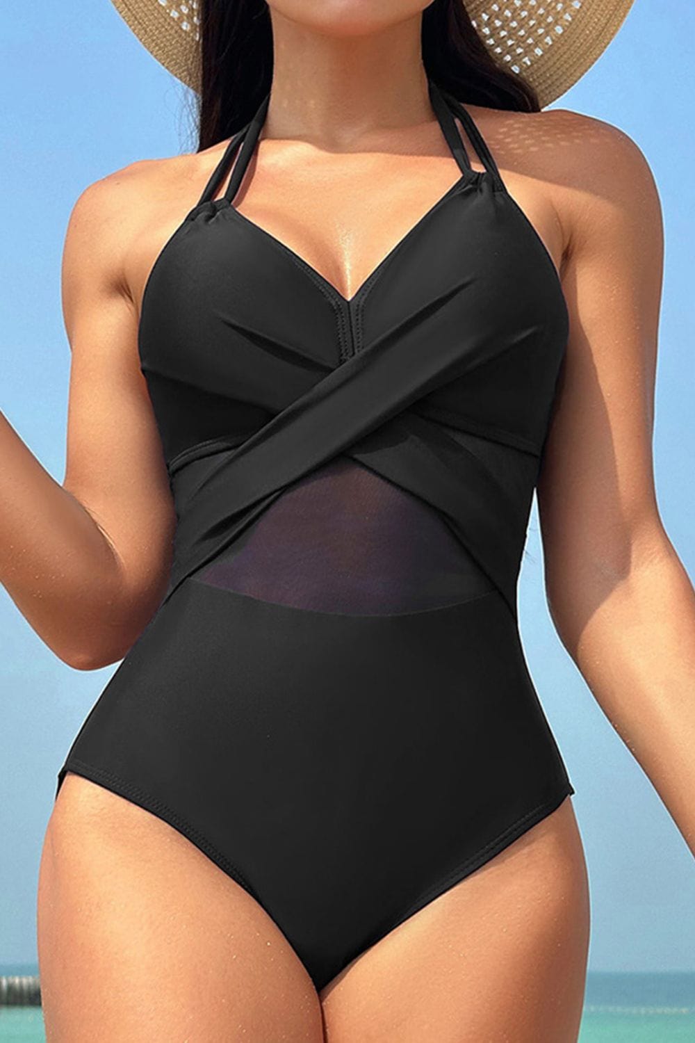 Crisscross Halter Neck One-Piece Swimwear - Trendsi