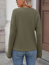 Striped Notched Long Sleeve T-Shirt - Trendsi - Flyclothing LLC