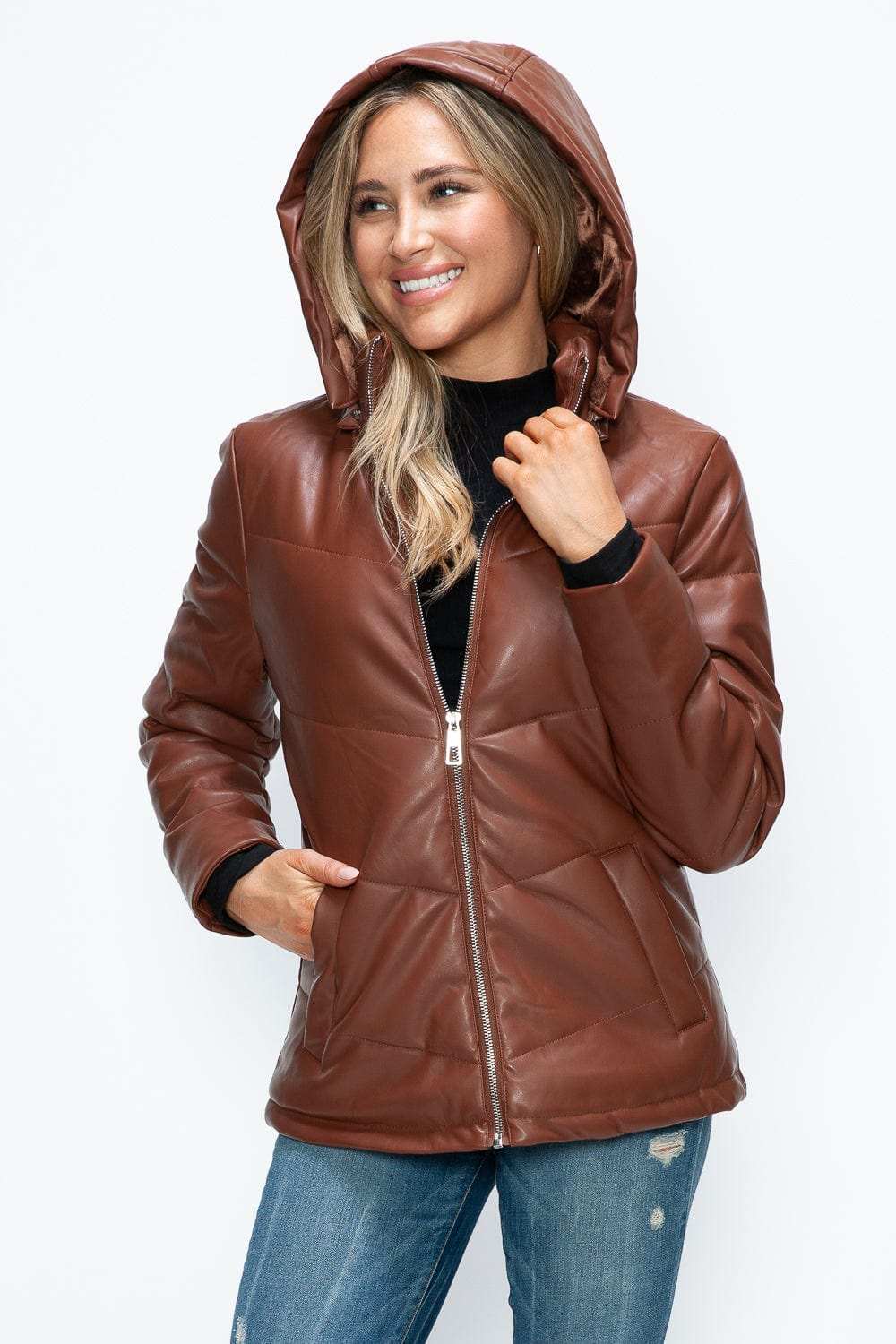 How Dare U Pocketed Zip Up Puffer Jacket with Removable Hood - Trendsi - Flyclothing LLC