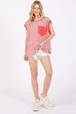 Ces Femme Side Slit Striped Cap Sleeve T-Shirt - Trendsi - Flyclothing LLC