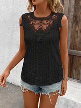 Lace Detail Eyelet Round Neck Tank - Trendsi - Flyclothing LLC