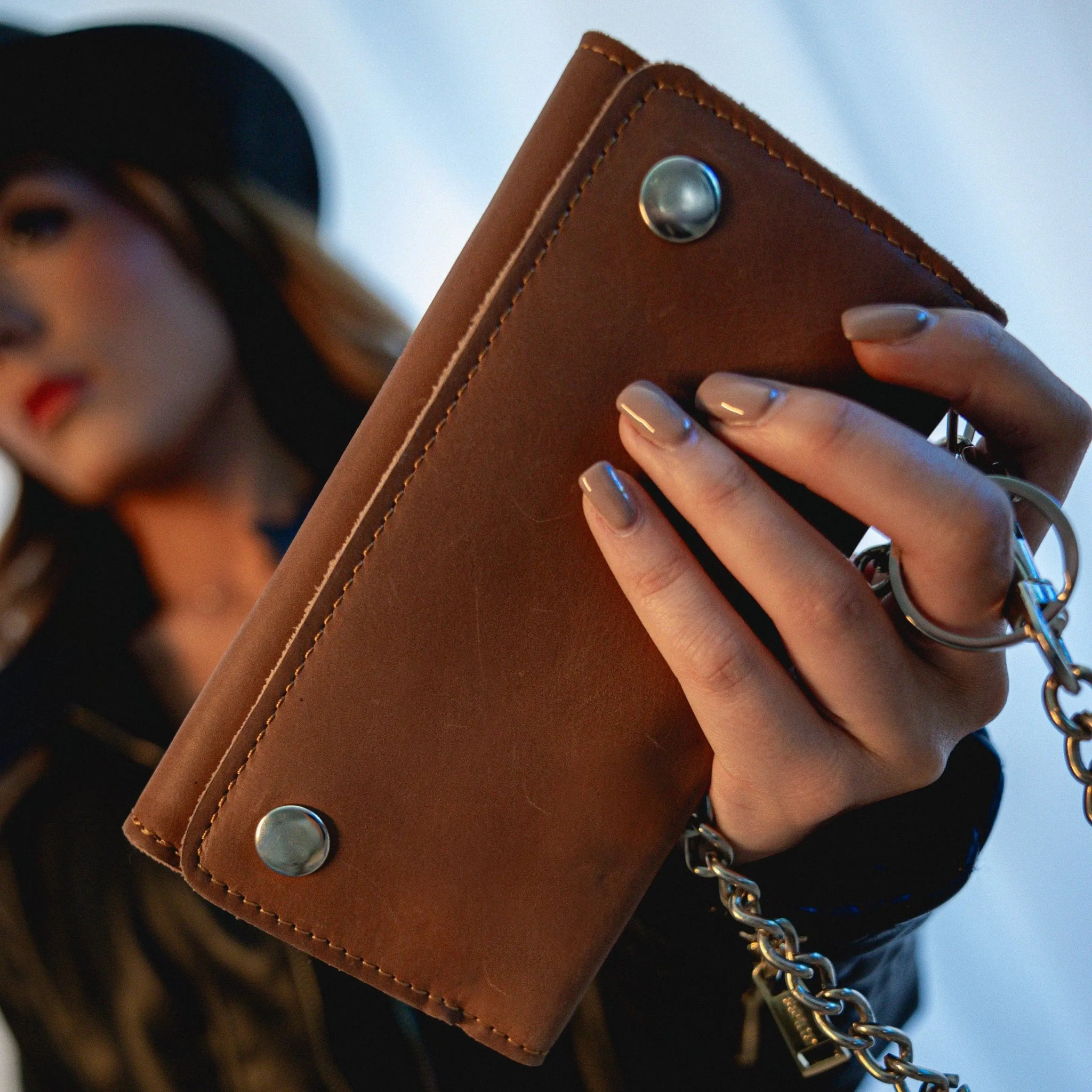 Brown Trifold Chain Biker Wallet - Unik Just for Bikers - Flyclothing LLC