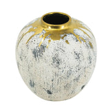 10" Ivory Gray And Gold Abstract Distressed Ceramic Round Table Vase - Homeroots - Flyclothing LLC