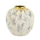 10" Ivory Gray And Gold Abstract Distressed Ceramic Round Table Vase - Homeroots - Flyclothing LLC