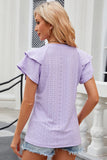 Eyelet Notched Flutter Sleeve T-Shirt - Trendsi