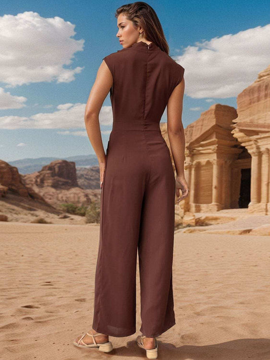 Ruched Mock Neck Sleeveless Jumpsuit - Trendsi - Flyclothing LLC