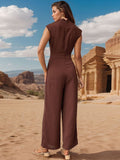 Ruched Mock Neck Sleeveless Jumpsuit - Trendsi